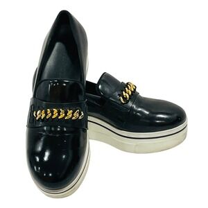 Stella McCartney black gold chain platform loafer vegan wedge EU 38 US 8 392315